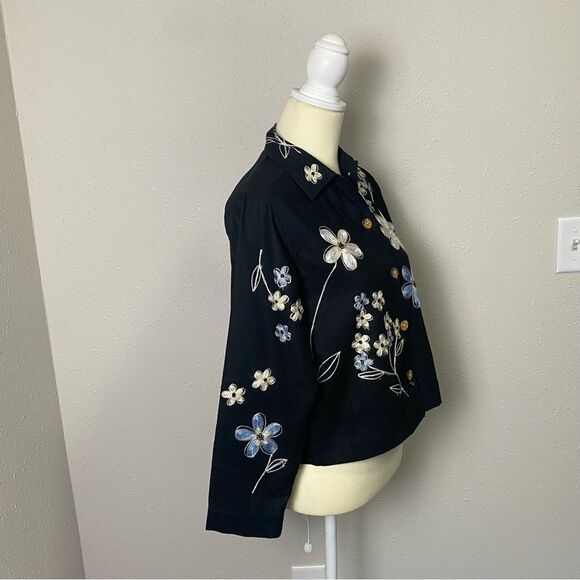 Vintage Studio Works Linen Blend Floral Embroidered Button Front Jacket Size PS - Picture 3 of 13